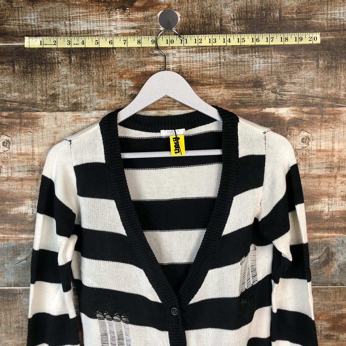 Japanese Brand × Solid and Striped Colza Stripe Black prison ripped Cardigan Knitwear #A2042 Size M / US 6-8 / IT 42-44 - 4 Thumbnail