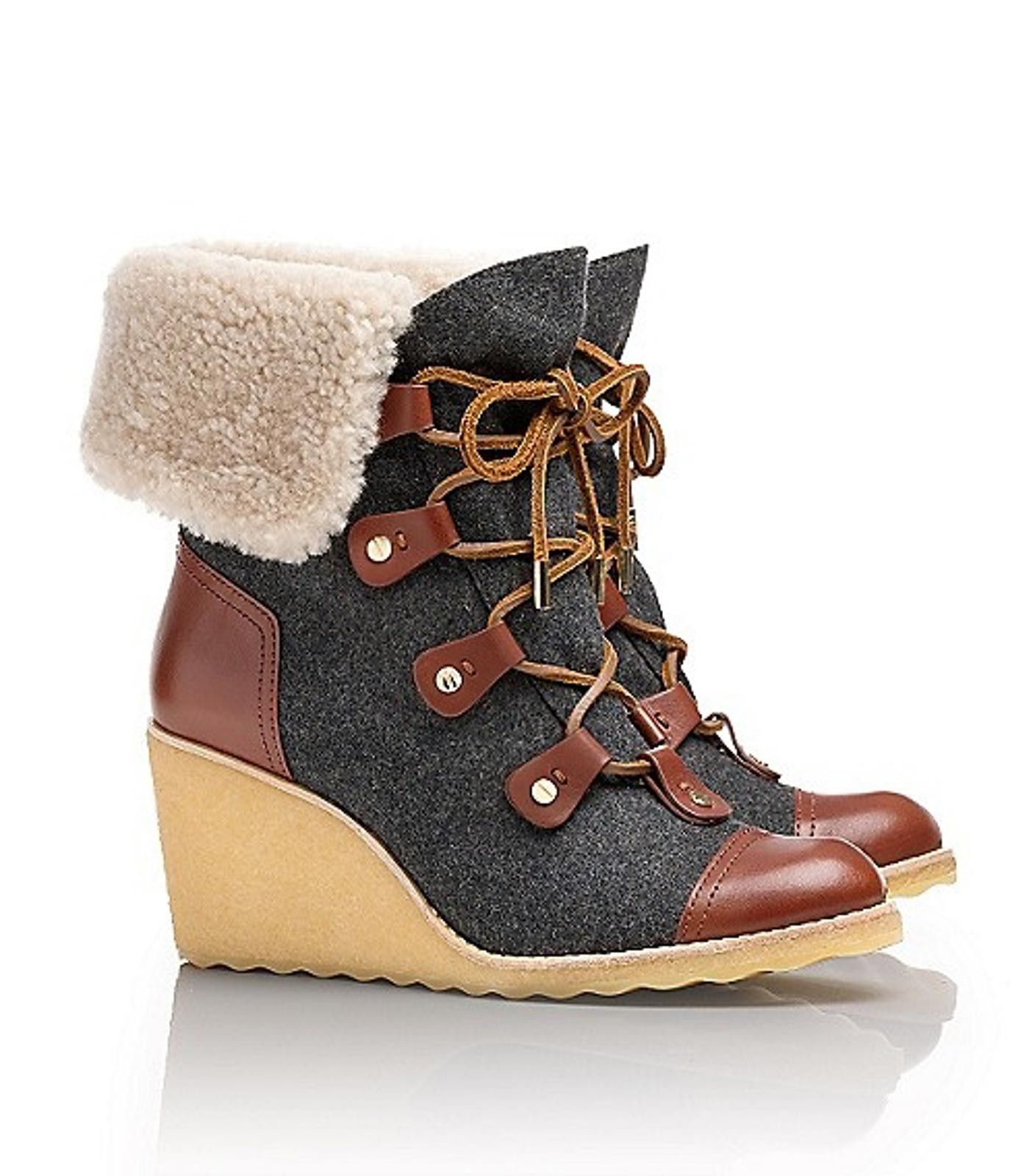 Tory Burch Tory Burch Marley Flannel Wedge Boot -9.5M- Blue Denim/Brown Size US 9.5 / IT 39.5 - 1 Thumbnail
