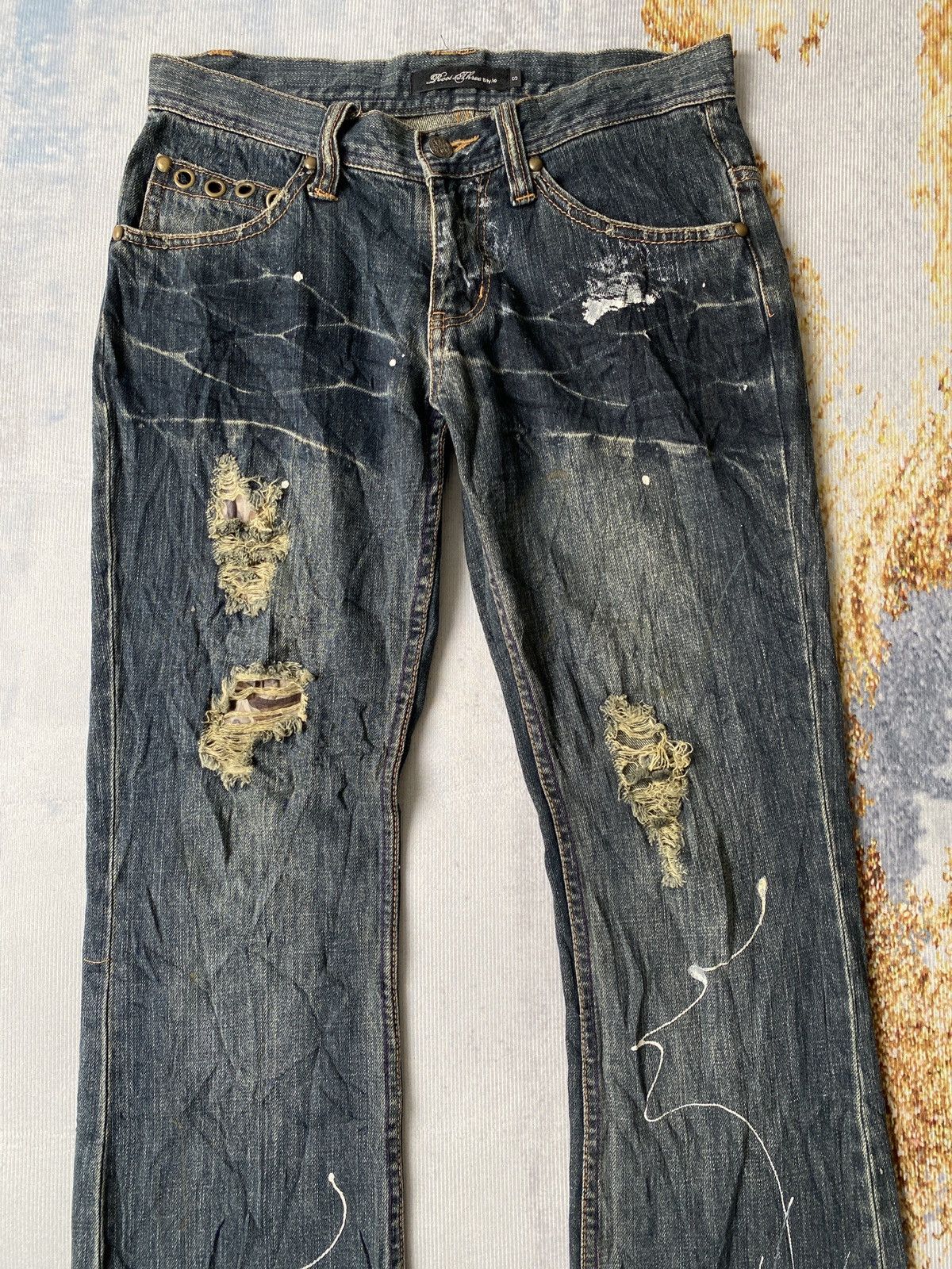 If Six Was Nine Japanese Brand Root Three Claw Marks Flare Distressed Denim Size US 29 - 4 Thumbnail