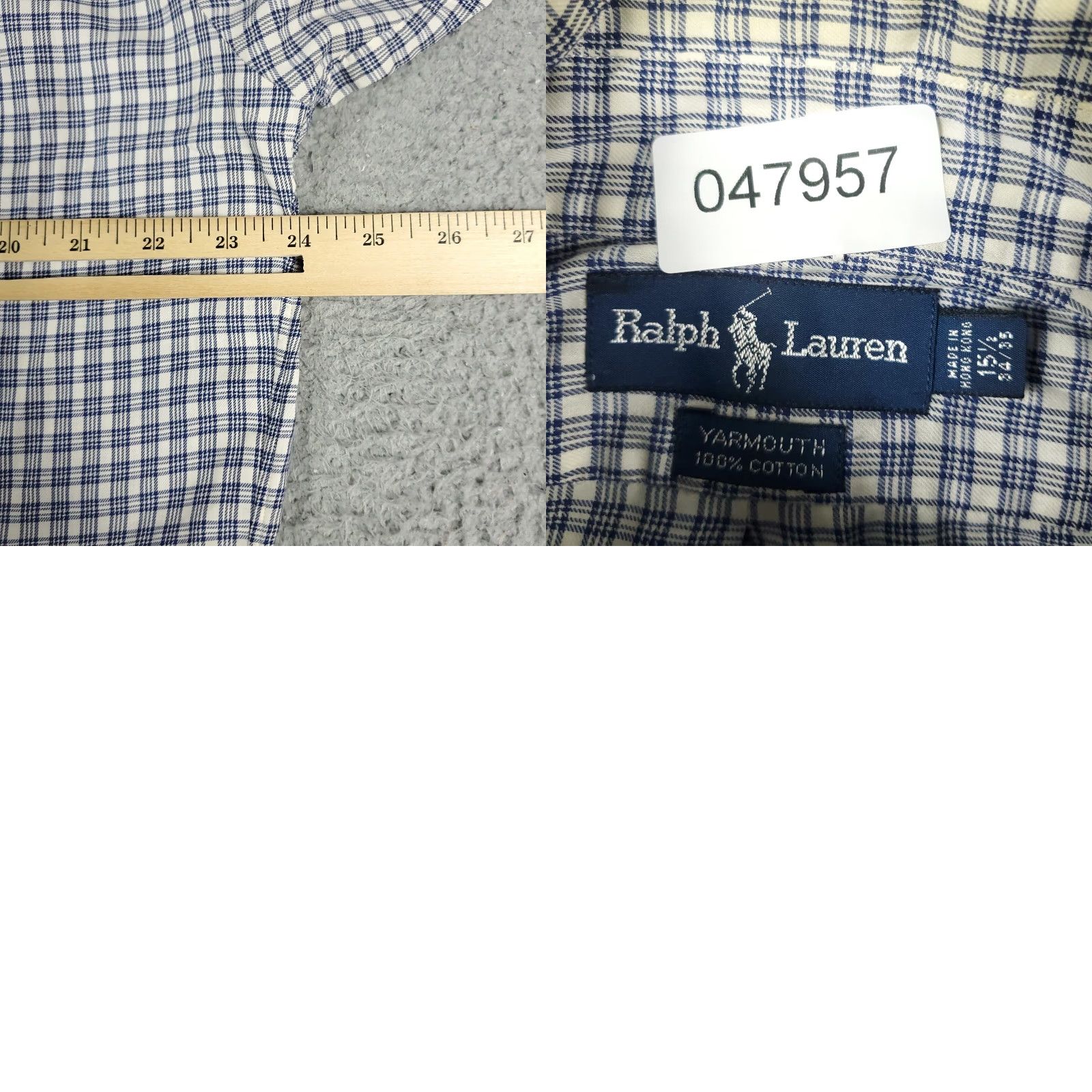 Ralph Lauren Ralph Lauren Shirt Mens 15.5 Blue Plaid Pony Dress Button Up Long Sleeve STAINED Size 40R - 8 Thumbnail