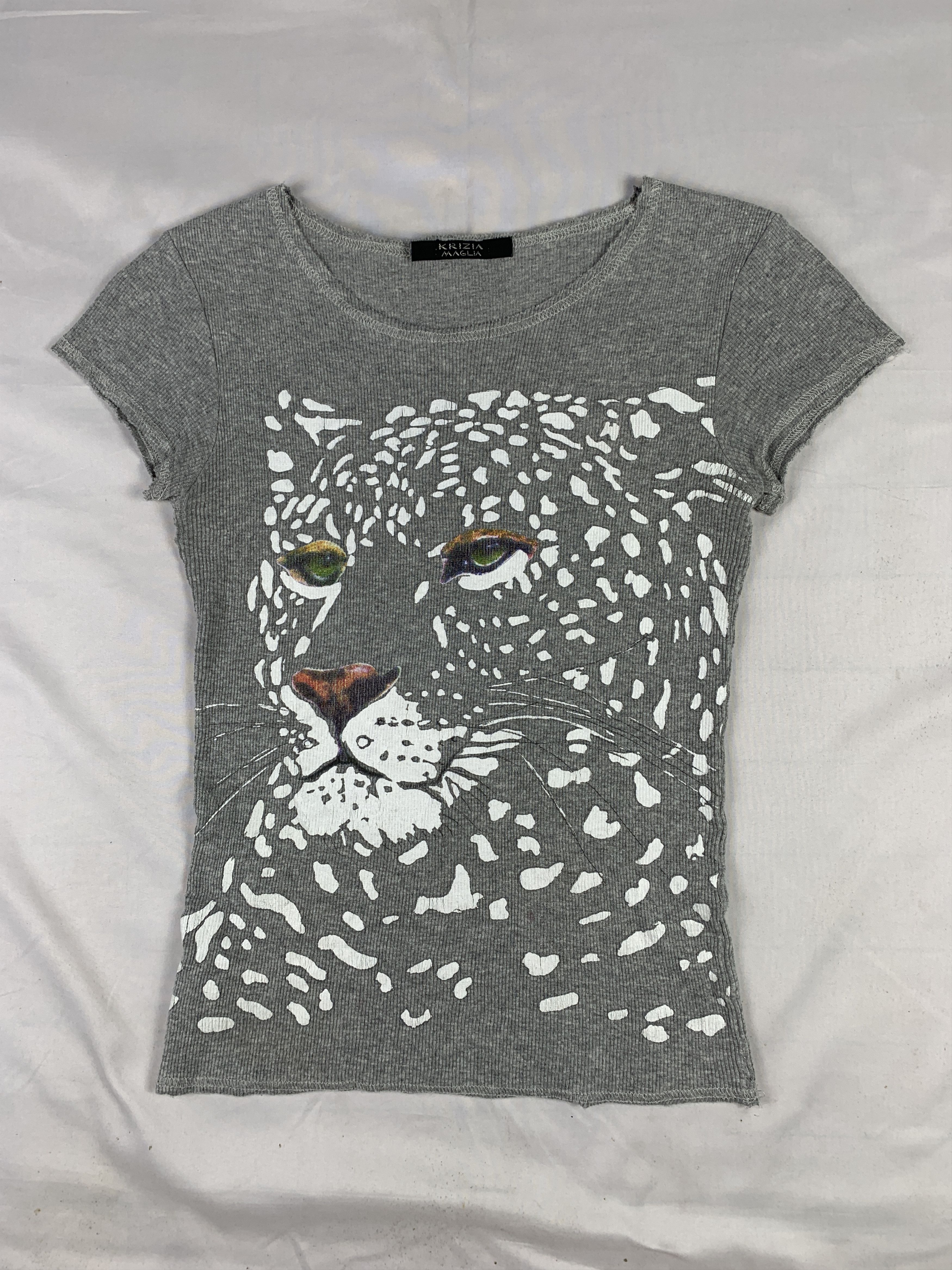 Krizia Krizia Maglia Gray Leopard Graphic Fitted Tee (S) Size S / US 4 / IT 40 - 1 Thumbnail