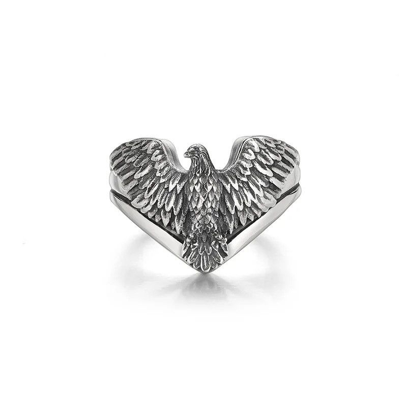 Jewelry × Vintage Silver Personality Ring Finger Unique Eagle Animal Open Ring Size ONE SIZE - 4 Thumbnail