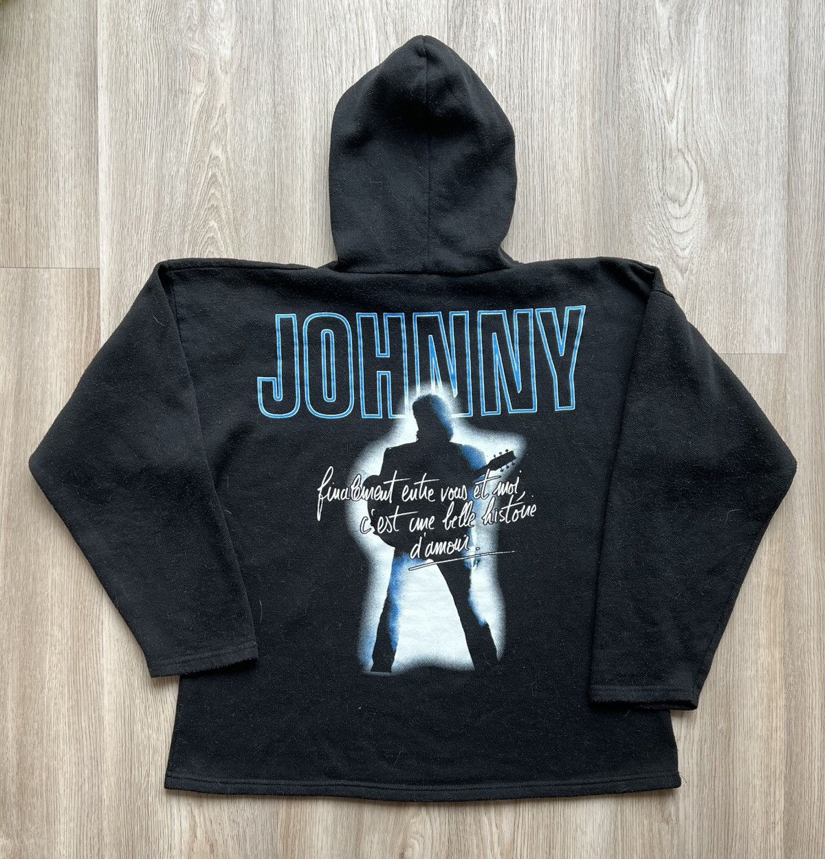 Band Tees × Vintage Vintage Johnny Hallyday Big Logo Black Hoodie Size US L / EU 52-54 / 3 - 8 Thumbnail