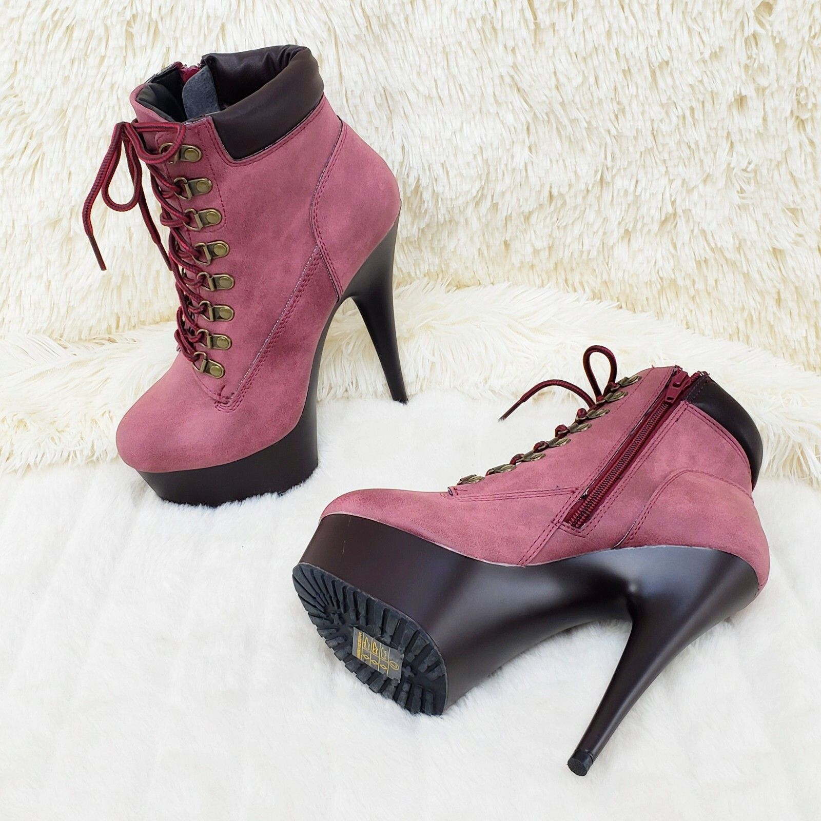 Other Delight 600tl Wine Nubuck Work Style 6" High Heel Ankle Boot Size US 8 / IT 38 - 5 Thumbnail