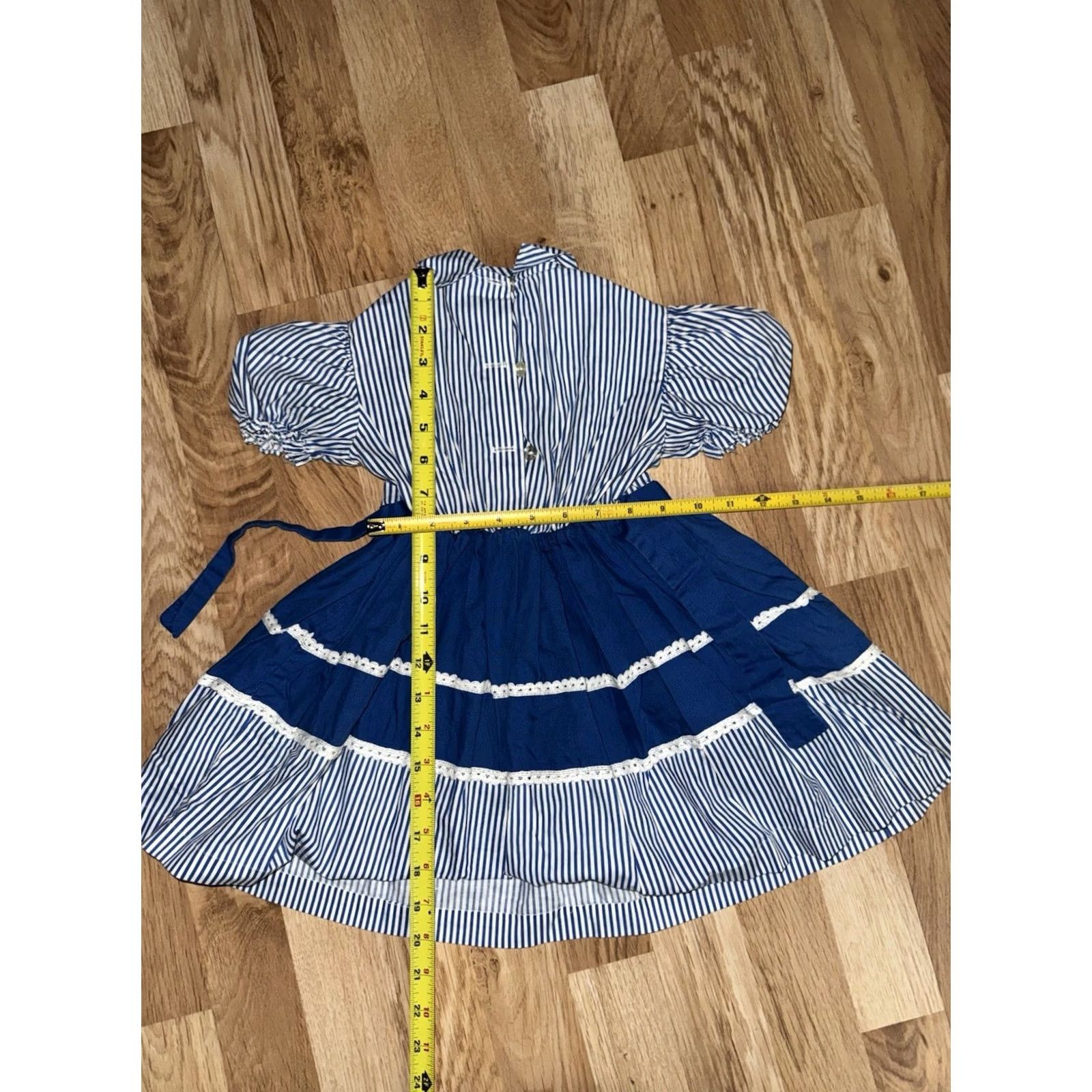 Vintage VINTAGE Girls Dress Blue White Ruffle 3T Chain Stitching 1960s Size ONE SIZE - 4 Thumbnail