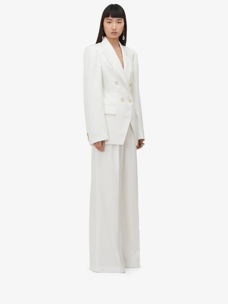 Alexander McQueen o1srvl11e0326 Double-Breasted Cut-Away Jacket in White Size S / US 4 / IT 40 - 4 Thumbnail