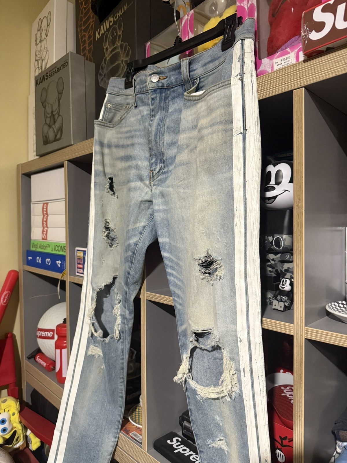 Amiri Amiri Lightwash Distressed Striped Denim Size US 34 / EU 50 - 3 Thumbnail
