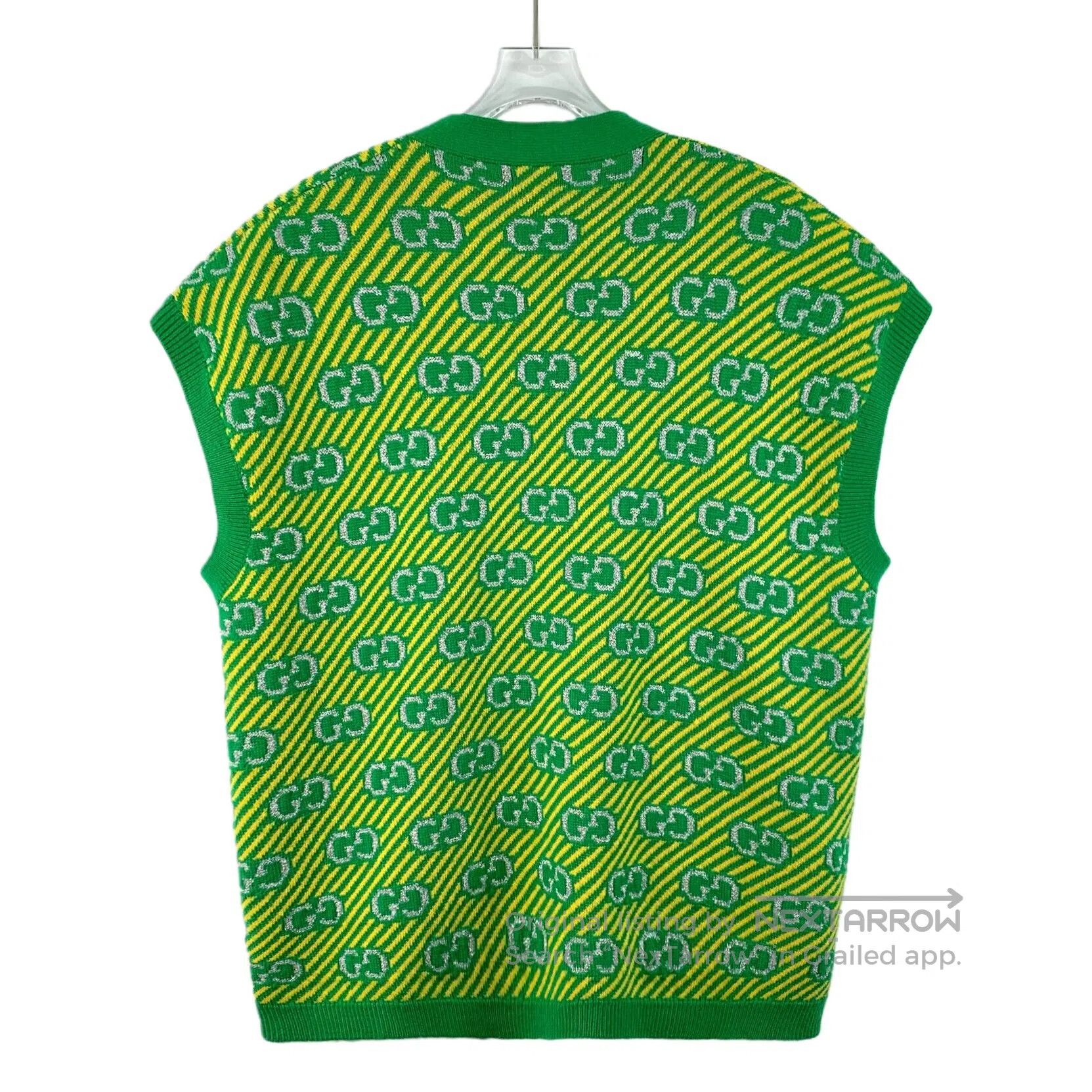 Gucci Guicci Green Striped Logo Jacquard Full Print Wool V-neck Size US XS / EU 42 / 0 - 2 Thumbnail