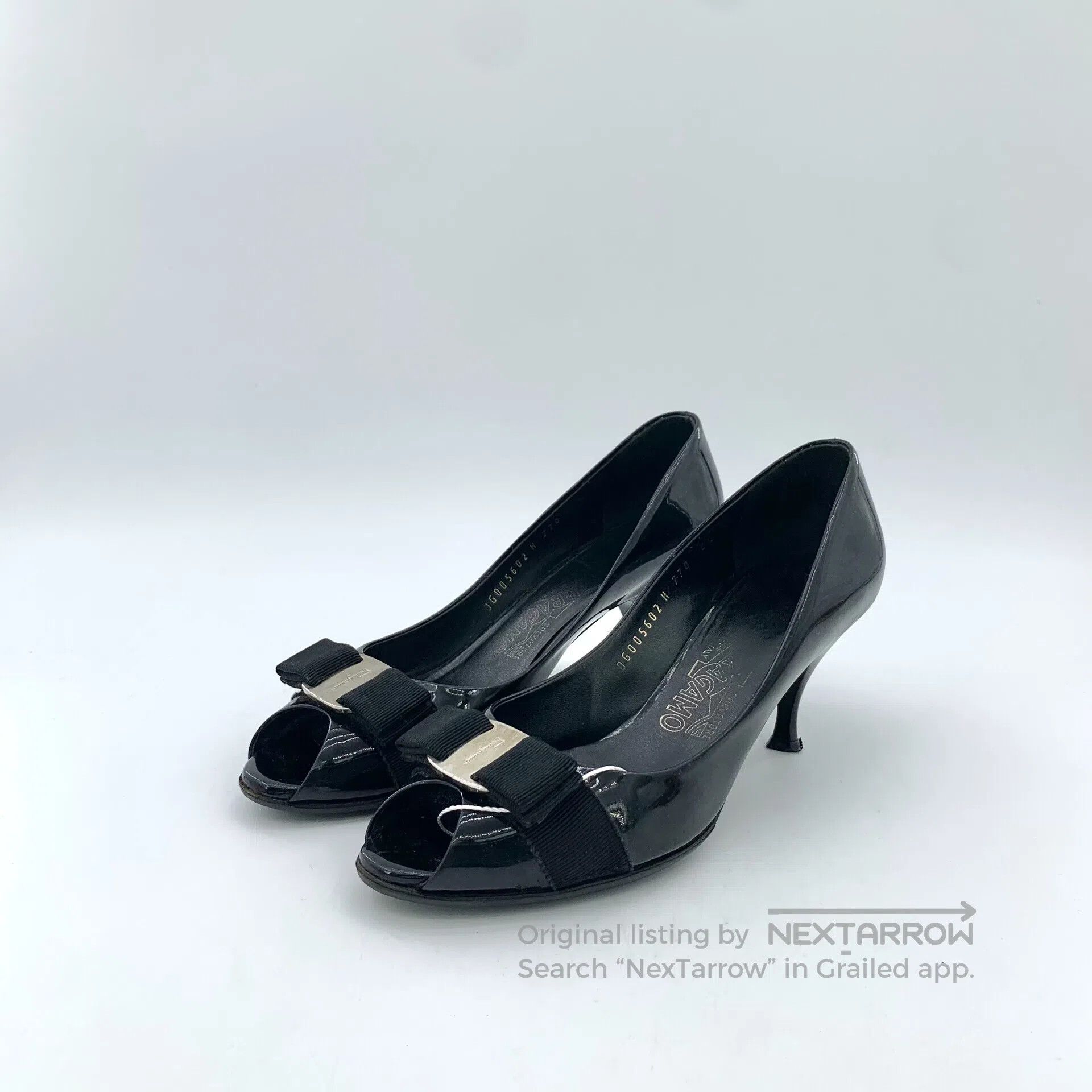 Salvatore Ferragamo Salvatore Ferragamo Black Patent Leather Bow Tie Peep Toe Size US 5 / IT 35 - 1 Thumbnail