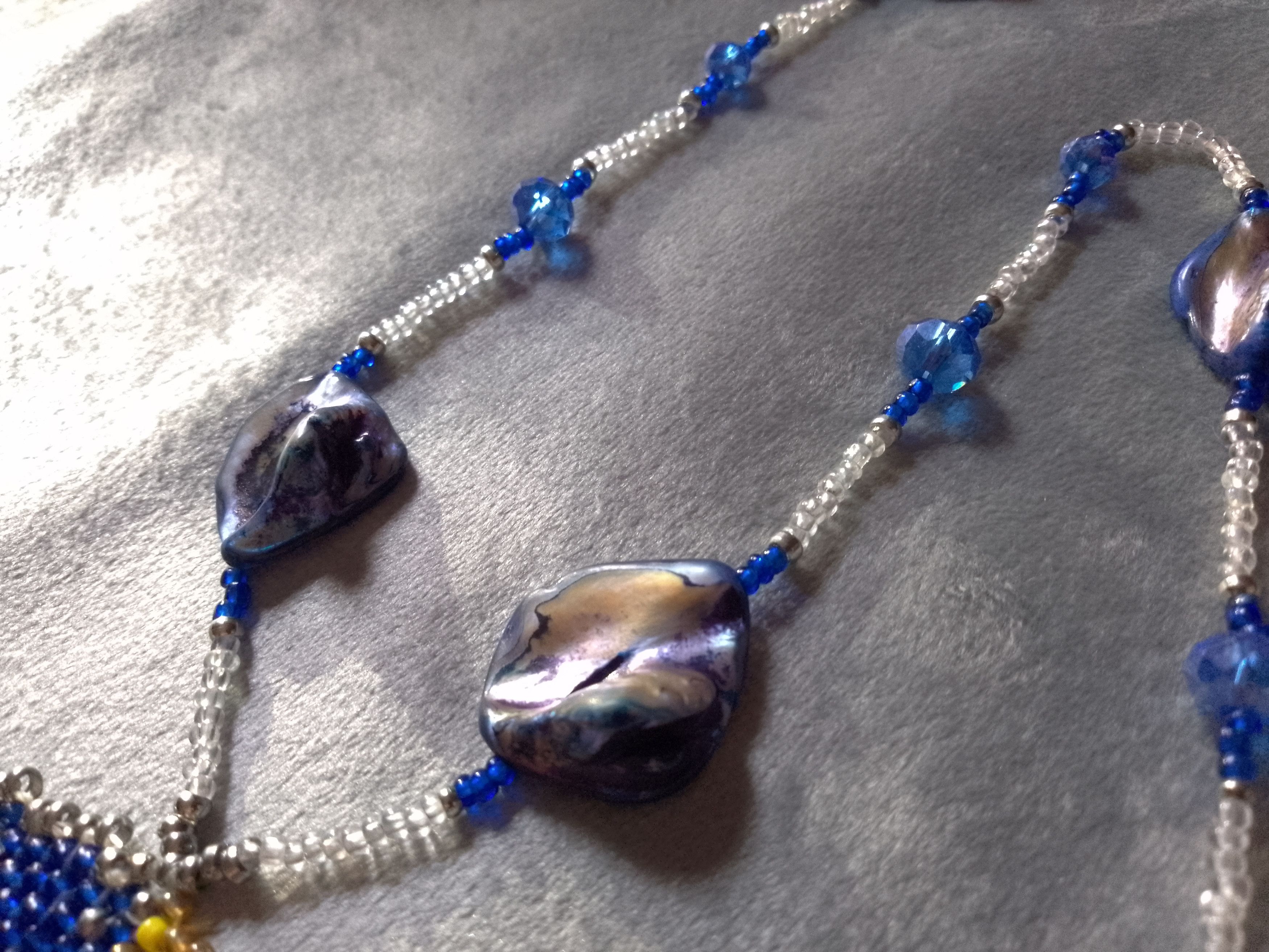 Handmade Necklace Long Blue Mothe of Pearl Beaded Pendant Sun Moon Size ONE SIZE - 9 Thumbnail