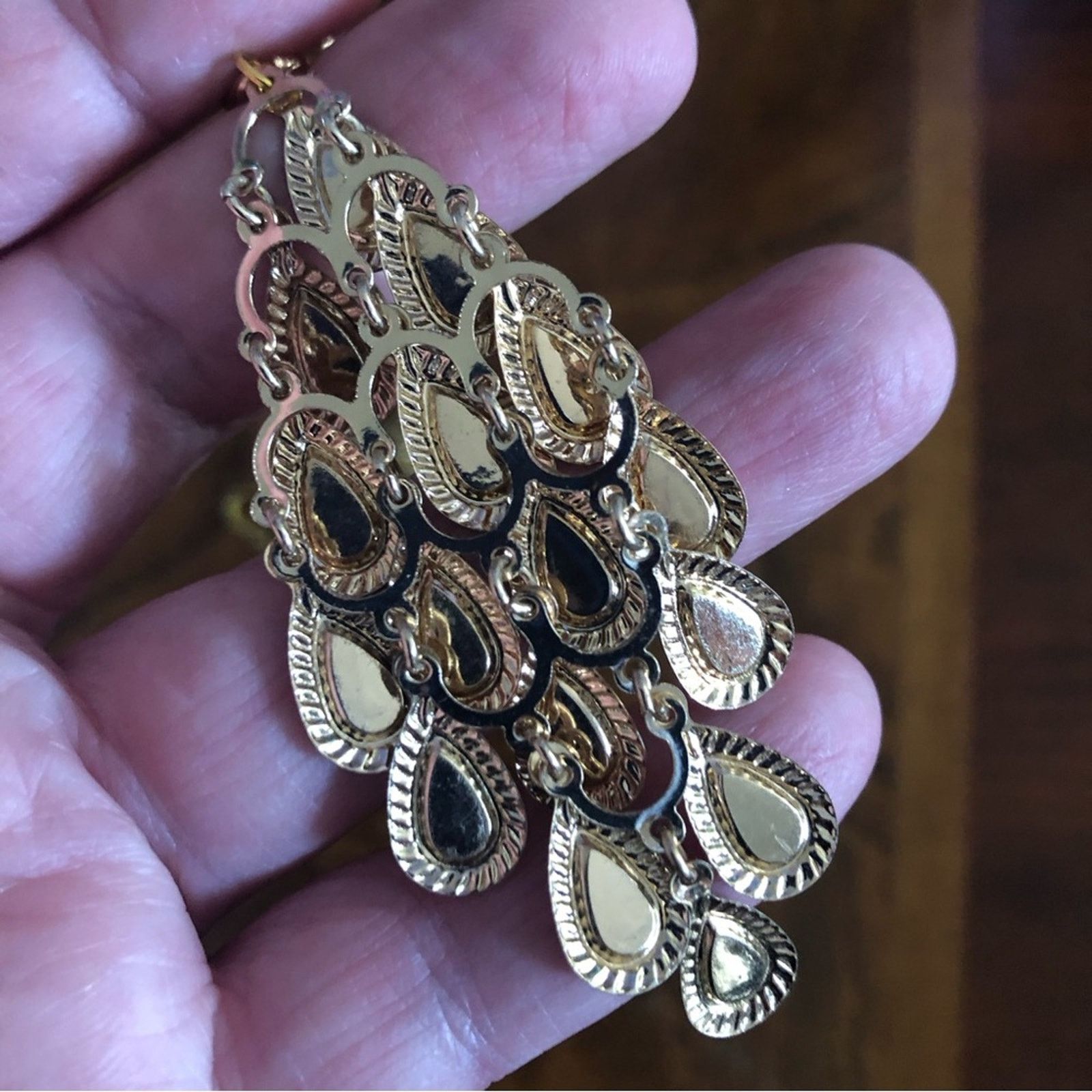 Handmade Hand crafted textured link chandelier pendant necklace Size ONE SIZE - 9 Thumbnail