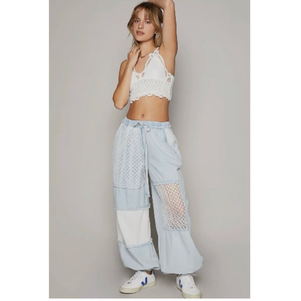 The Unbranded Brand NWOT POL Crochet Patch Chambray Jogger Pants Size S Size 30" / US 8 / IT 44 - 5 Thumbnail