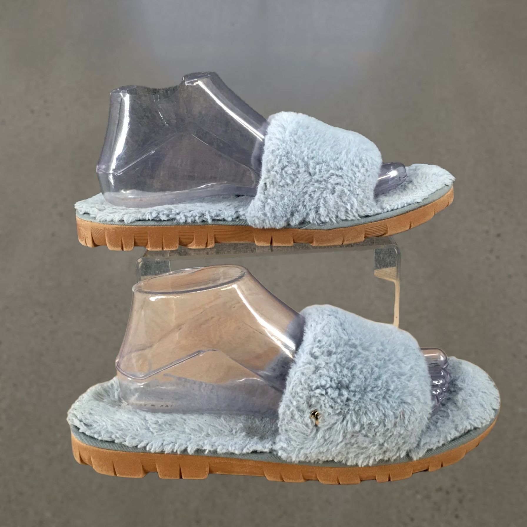 Vintage Kelly & Katie Slippers Womens 9-10 Blue Slides Faux Fur Cozy Indoor Comfort Slipper Size US 9 / IT 39 - 1 Thumbnail