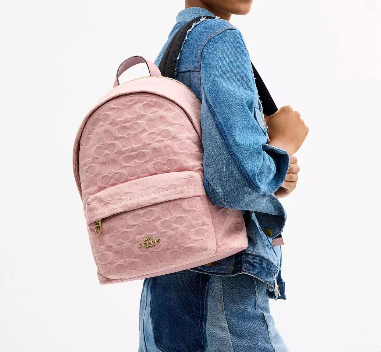 NWT Coach Taylor Small Backpack In Signature Denim CER70 Gold/Light Pink Coach Coach Taylor Backpack Sig Denim Smooth Leather Light  main image 3
