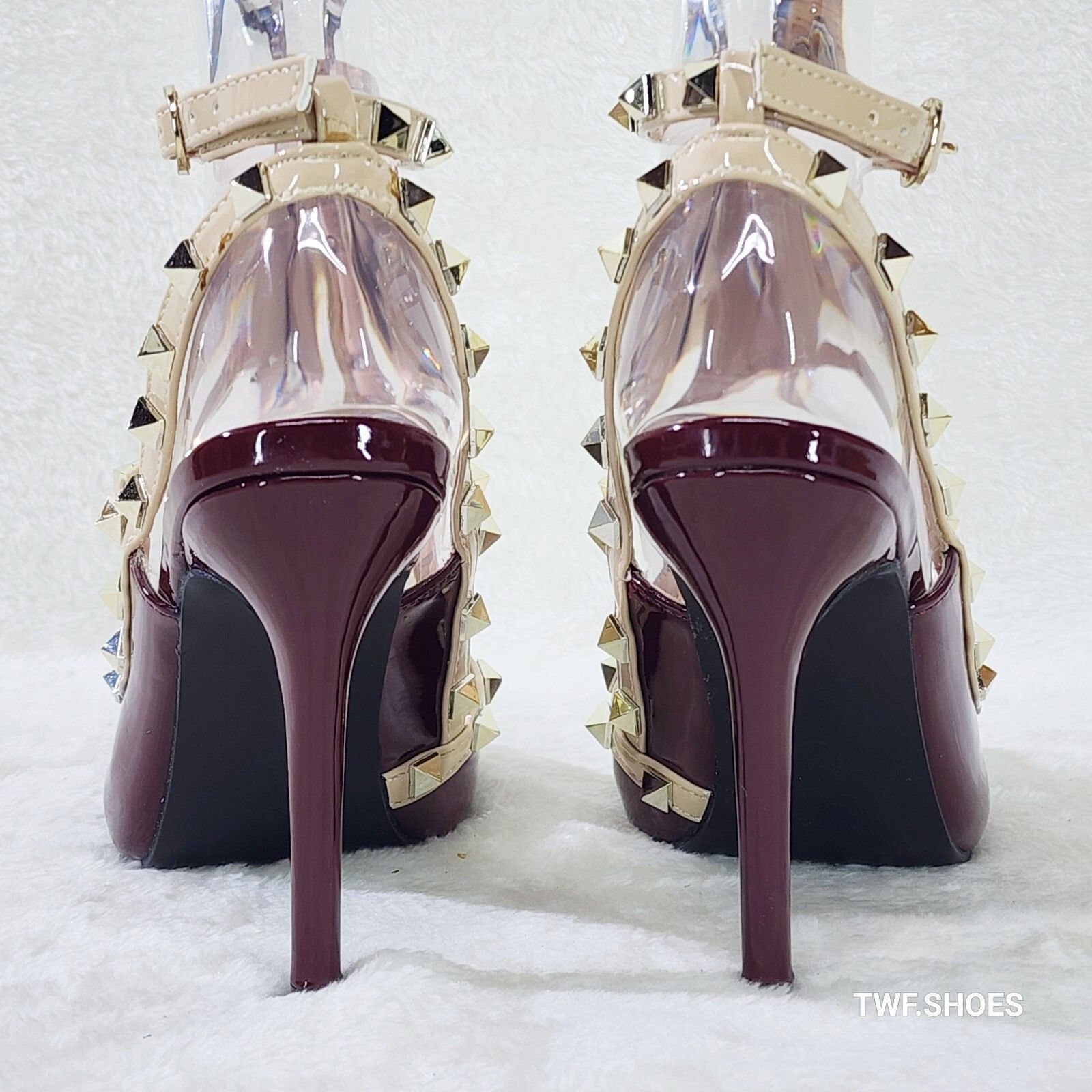 Other Caged Burgundy Red Patent Studded Strappy Stiletto High Heel Size US 6.5 / IT 36.5 - 3 Thumbnail