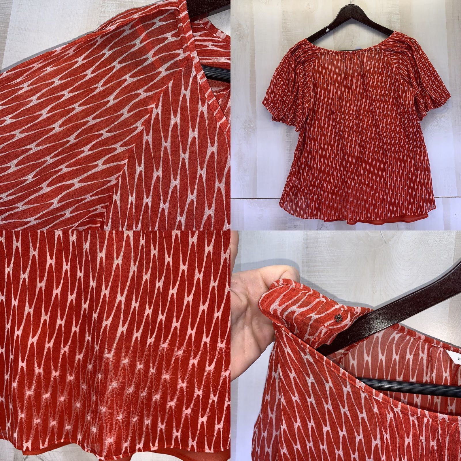 Banana Republic VINTAGE Banana Republic Silk Blouse Top Womens S Red Orange Sheer Short Sleeve Casual Size S / US 4 / IT 40 - 8 Thumbnail