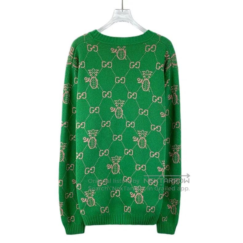 Gucci Gucci Green logo jacquard full-printed wool round-neck lon Size US XXL / EU 58 / 5 - 2 Thumbnail