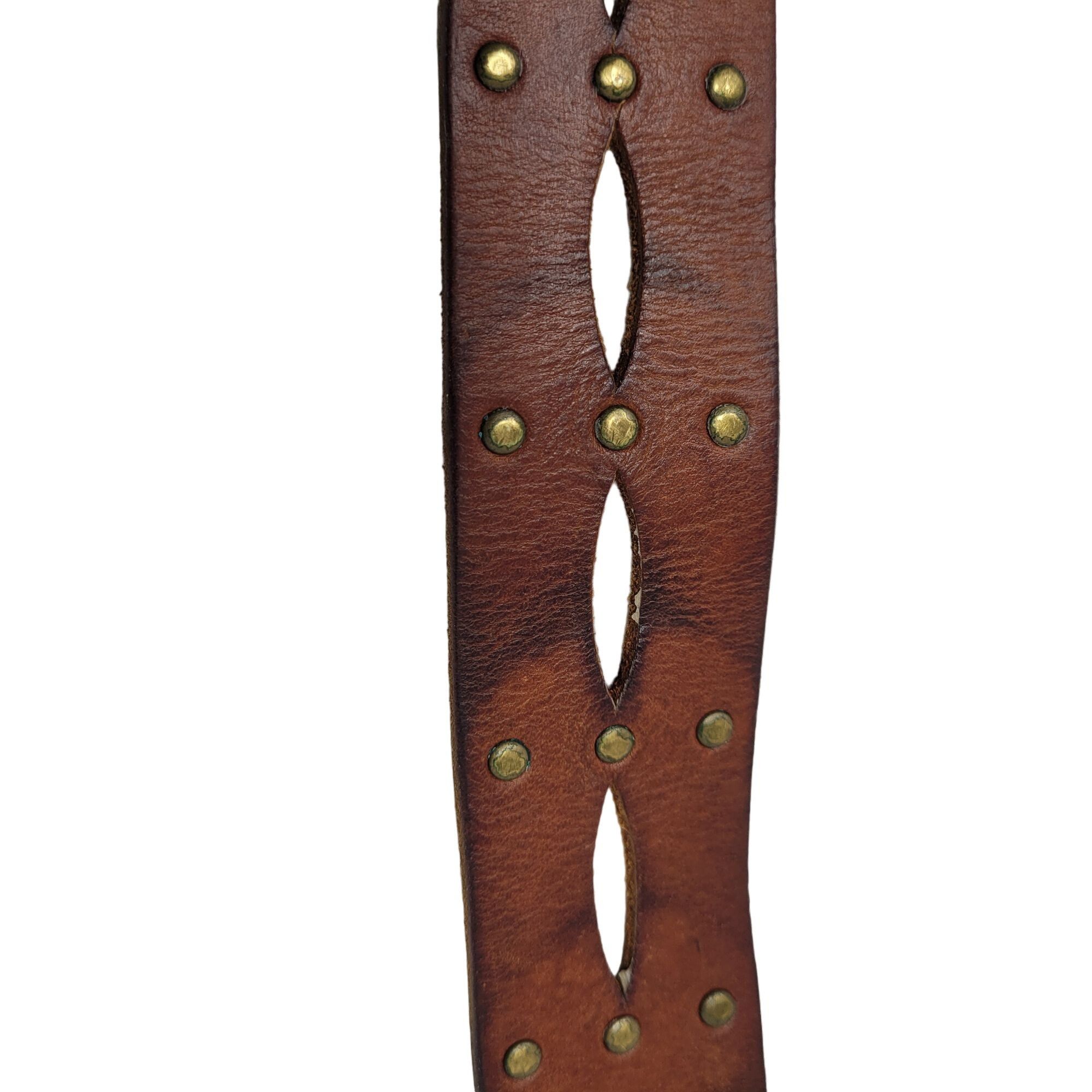American Eagle Outfitters AEO Genuine Leather Brown Belt M Perforated Studded Boho Cou Size ONE SIZE - 2 Thumbnail