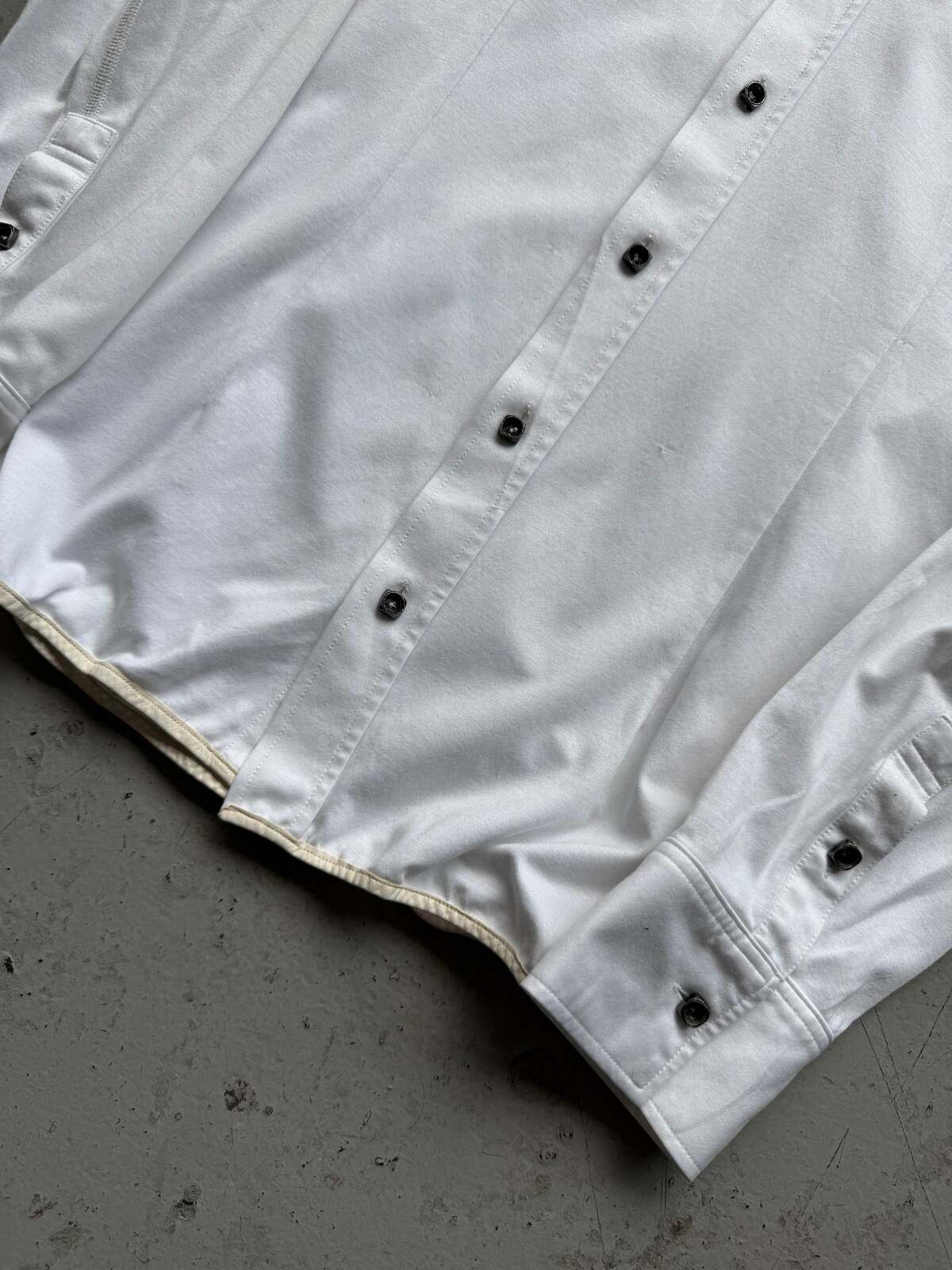 Isamu Katayama Backlash Leather Trim White Button Up Shirt  Isamu Katayama Backlash Leather Trim White Button Up Shirt