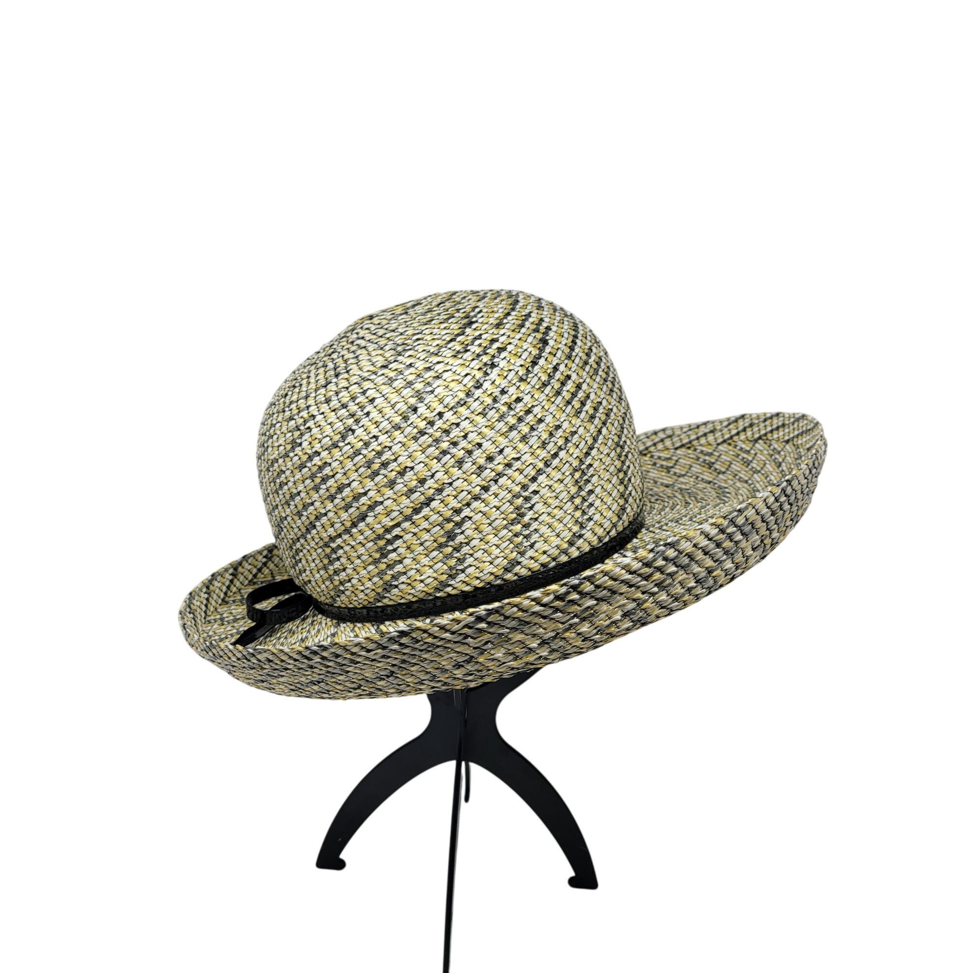 Vintage Vtg 60s Terry B. Womens Woven Straw Sun Hat Yellow Checkered Size ONE SIZE - 7 Thumbnail