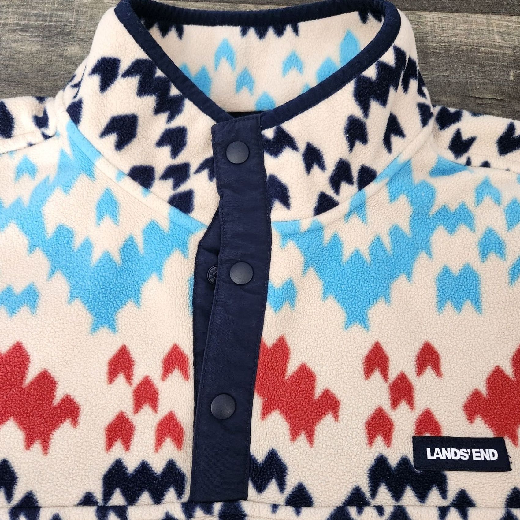 Lands' End Lands' End Fleece Pullover Mens Large Aztec AOP Soft Outdoors Sweater Pullover Multicolor Aztec Theme Mens Regular Size L Size US L / EU 52-54 / 3 - 7 Thumbnail