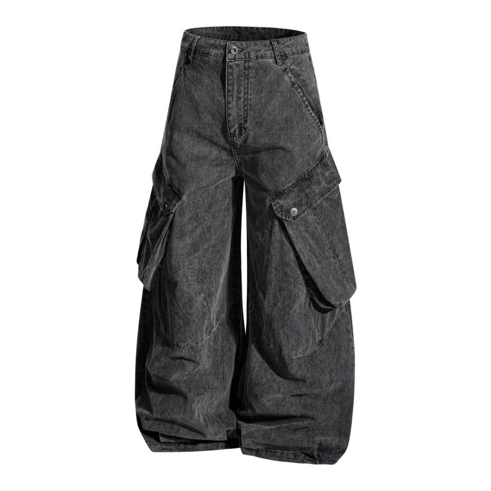 Japanese Brand Black Wide Leg Cargo Pants, Loose Fit Utility Trousers Size US 32 / EU 48 - 5 Thumbnail
