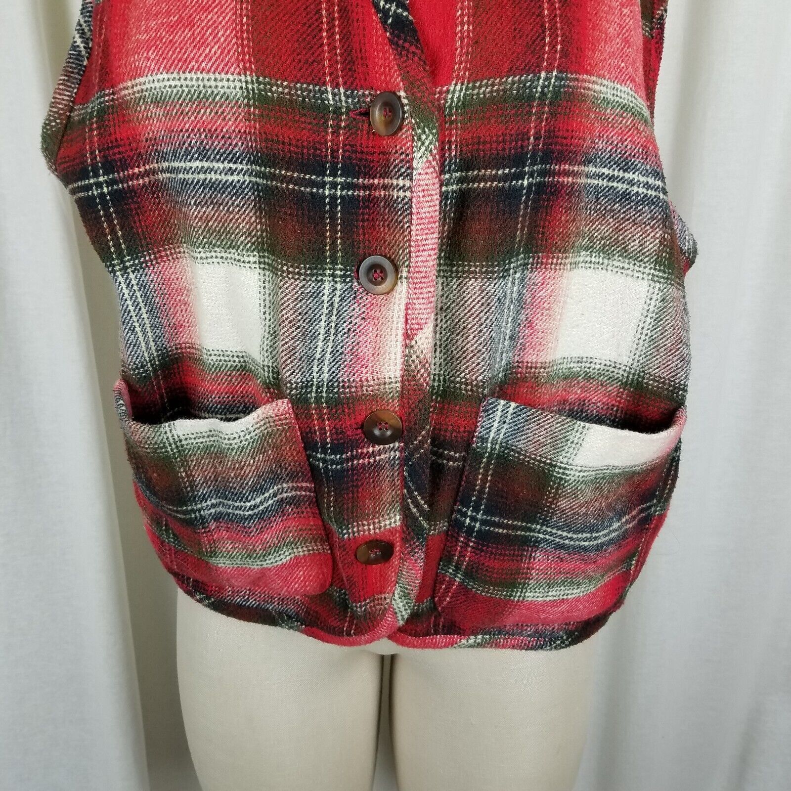 Vintage Vtg Cenza Wool Buffalo Shadow Plaid Vest Womens M Red Black Size M / US 6-8 / IT 42-44 - 3 Thumbnail