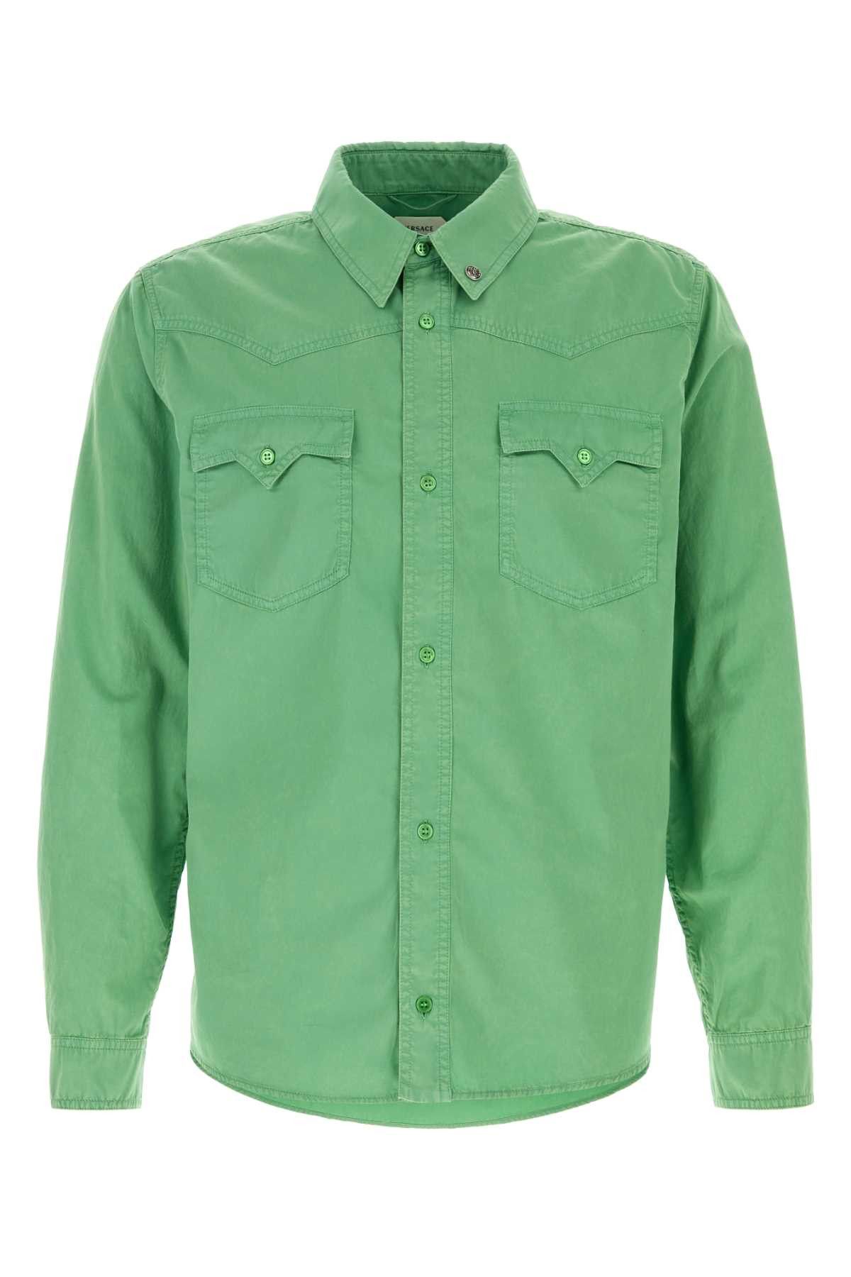 Versace Grass Green Cotton Shirt Size US L / EU 52-54 / 3 - 1 Thumbnail