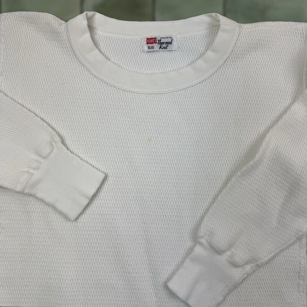 Hanes VINTAGE Hanes Thermal Knit T-Shirt Adult XL White Heavyweight Long Sleeve 70s Mens Size US XL / EU 56 / 4 - 1 Thumbnail