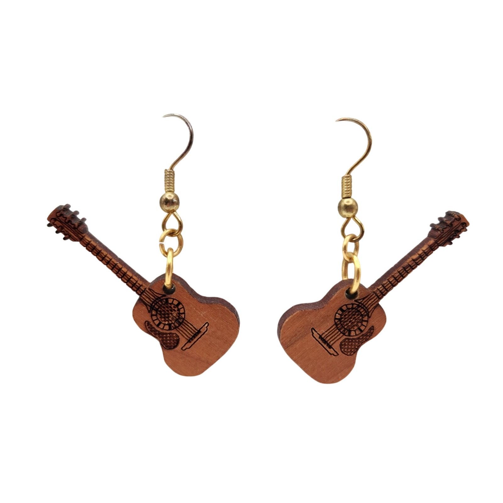 Other Brown Wooden Guitar Hook Earrings Size ONE SIZE - 1 Thumbnail