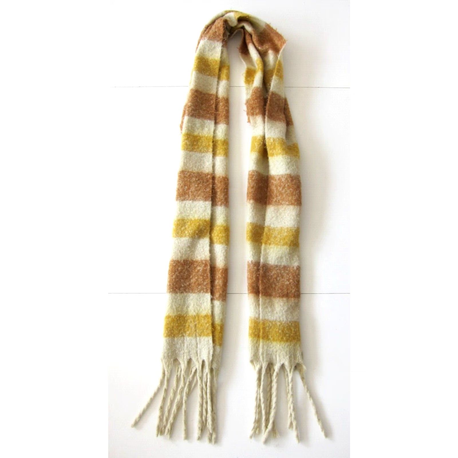 Frye Frye And Co. Yellow Brown Ivory Knit Wide Long Neck Scarf Shawl Wrap 15" X 86.5" Size ONE SIZE - 6 Thumbnail