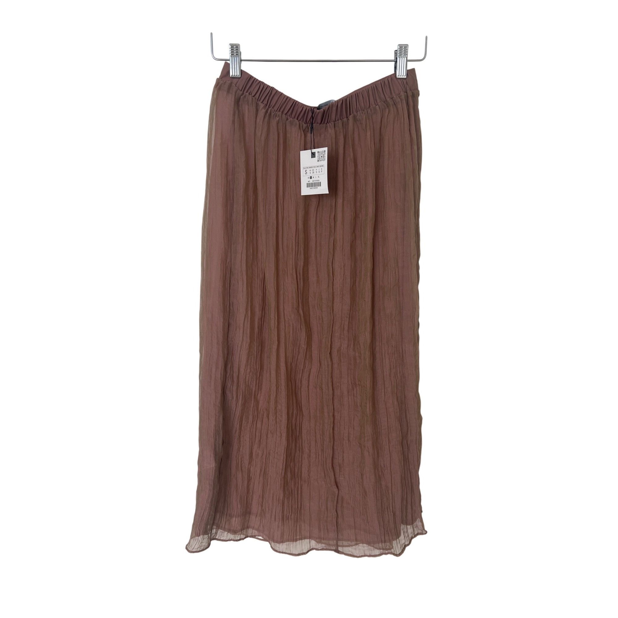 Zara Zara Wrinkle Effect Elastic Waist Pale Pink Lined Midi Skirt Size 27" / US 4 / IT 40 - 7 Thumbnail