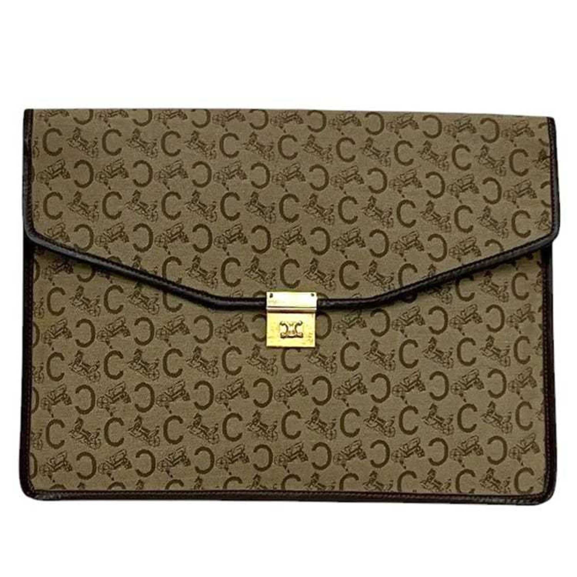 Celine clutch bag ec-24121 beige brown C Macadam canvas leather CELINE metal fittings flap women's men's compact