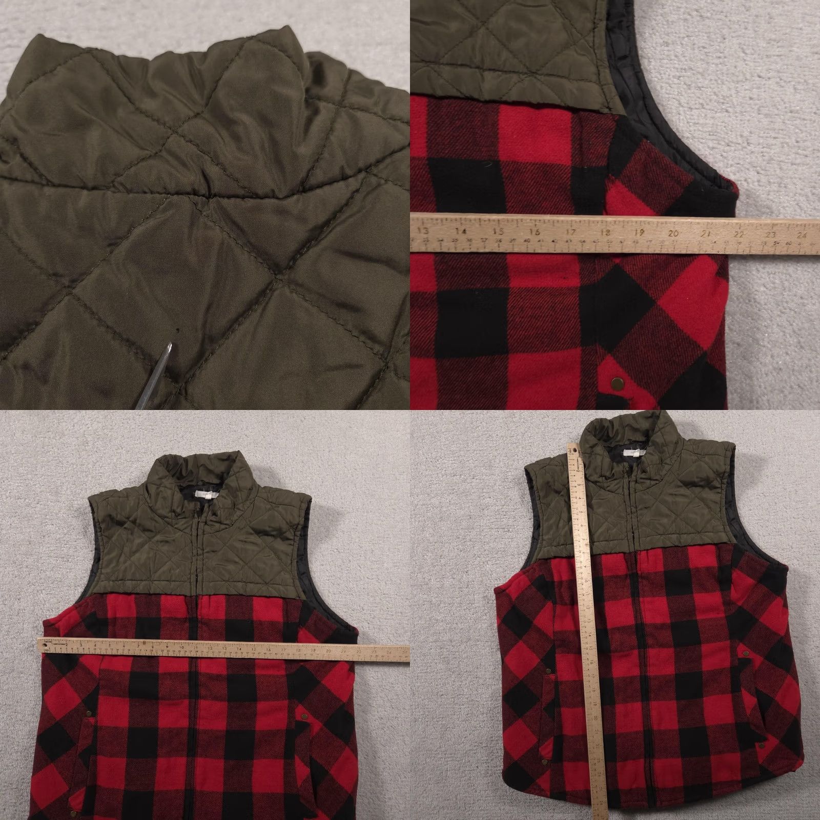 Vintage Maurices Vest Womens XXL Red Black Buffalo Plaid Olive Quilted Yoke Zip Pockets Size XXL / US 16-18 / IT 52-54 - 8 Thumbnail