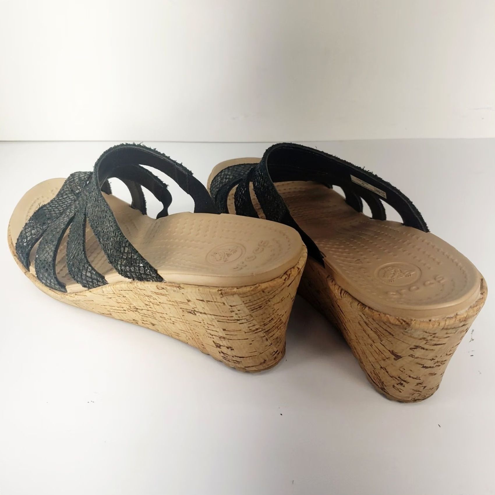 Crocs Crocs A-Leigh Cork Wedge Heel Sandals Black Reptile Upper Slip On Strappy Womens 9M Shoes Size US 9 / IT 39 - 5 Thumbnail