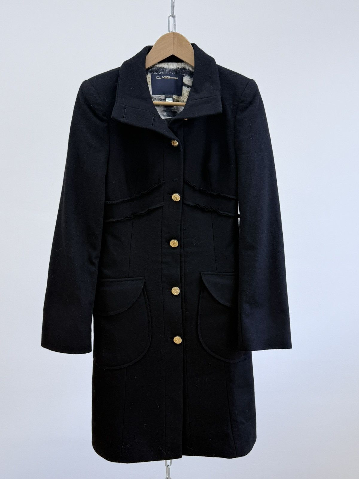 Roberto Cavalli Roberto Cavalli Class Black Wool Mix Coat Size S / US 4 / IT 40 - 1 Thumbnail