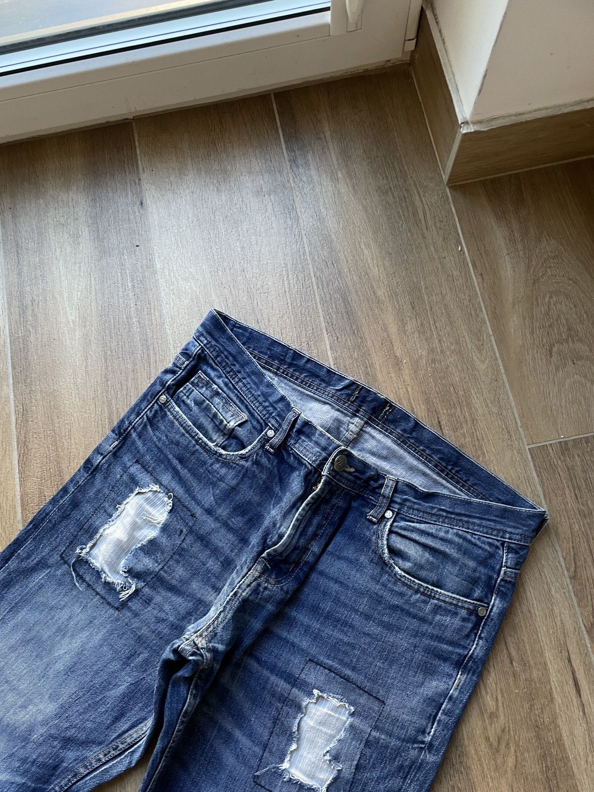 Japanese Brand Vintage Disstressed Jeans Flared Wide Slim Faded Mud Washed Size US 34 / EU 50 - 8 Thumbnail
