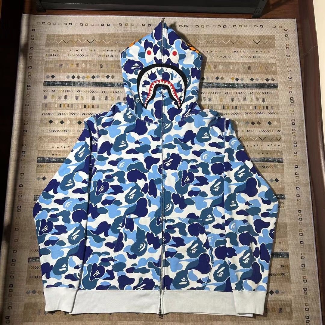 Image of Bape Abc Camo Shark Full Zip Hoodie in Blue, Men's (Size 2XL)