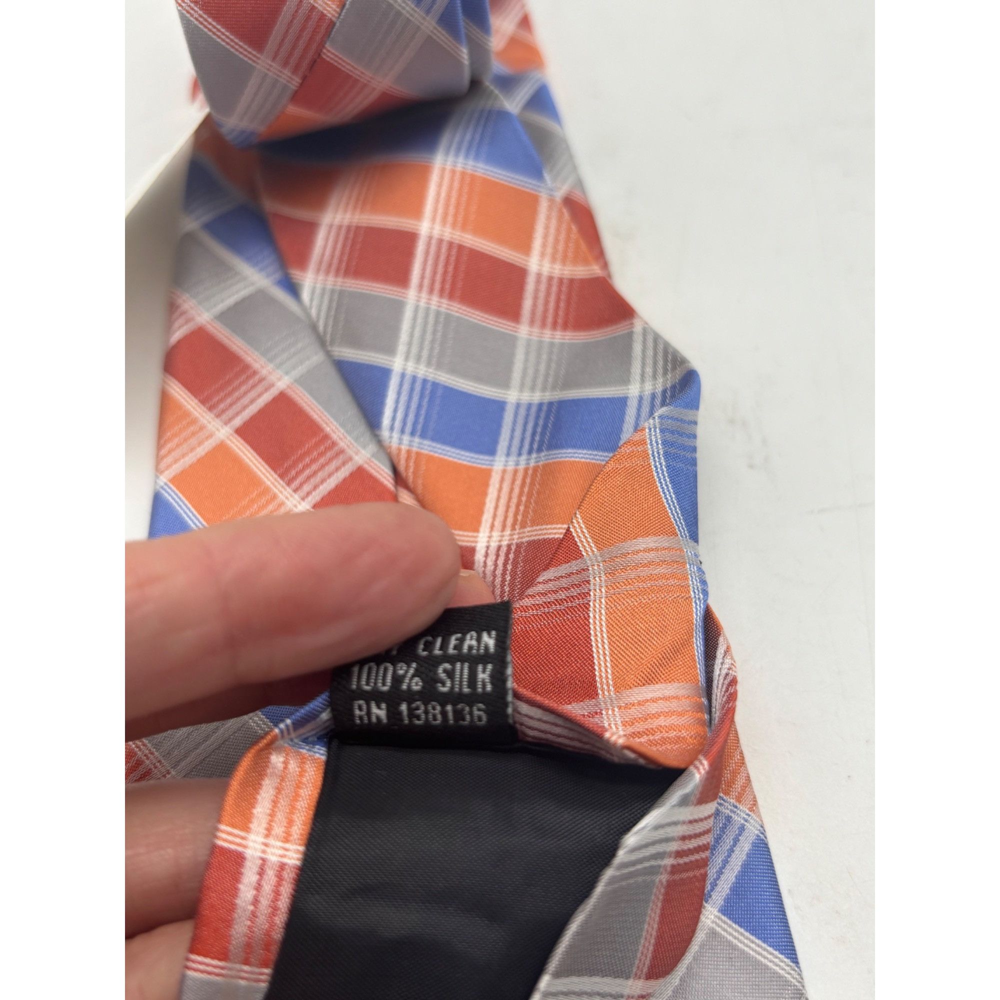 Perry Ellis Perry Ellis Portfolio Plaid Silk Necktie, Orange, OS Size ONE SIZE - 8 Thumbnail