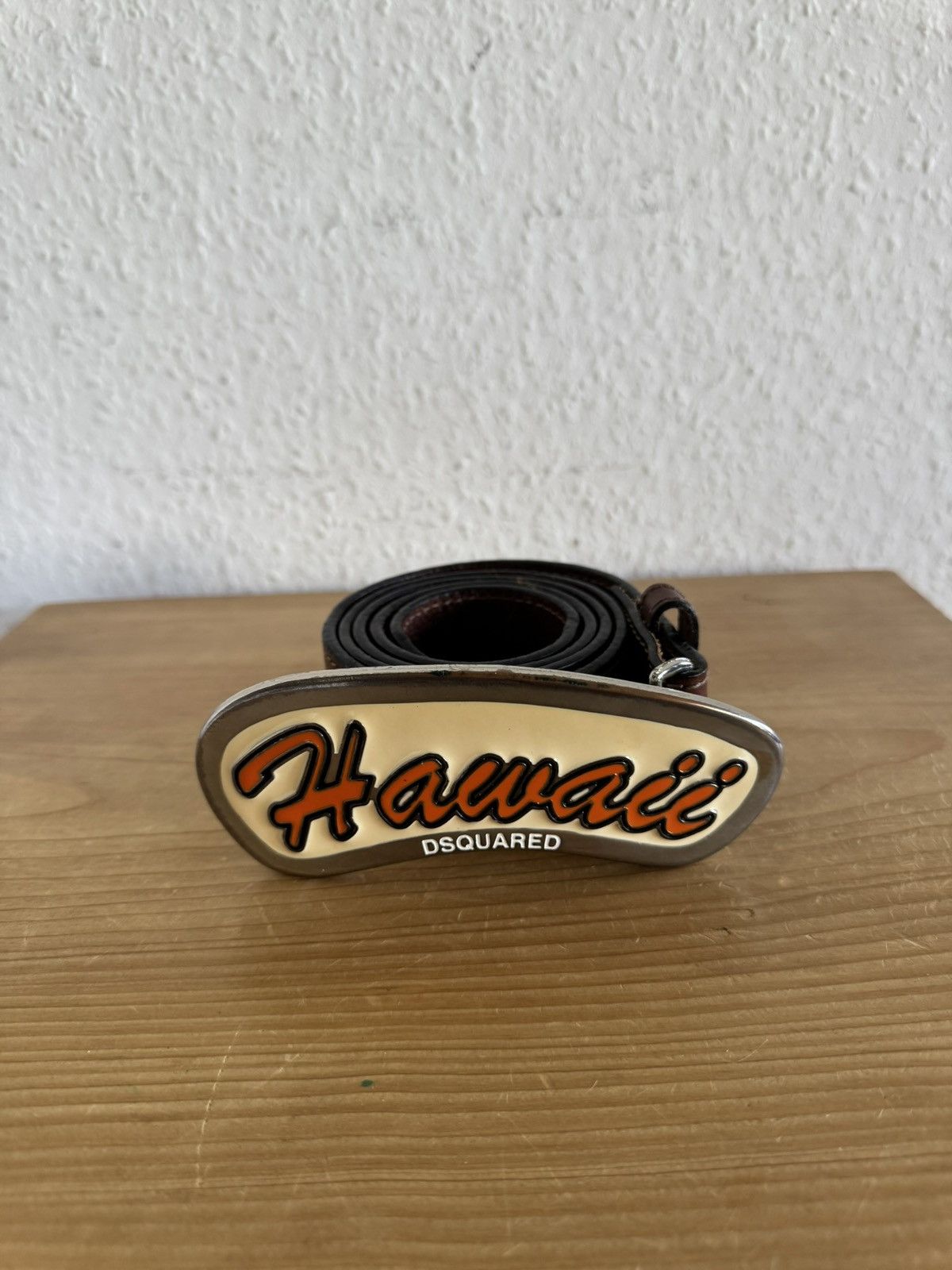 Dsquared2 Hawaii Logo Leather Belt Brown Orange Size 36 - 2 Thumbnail