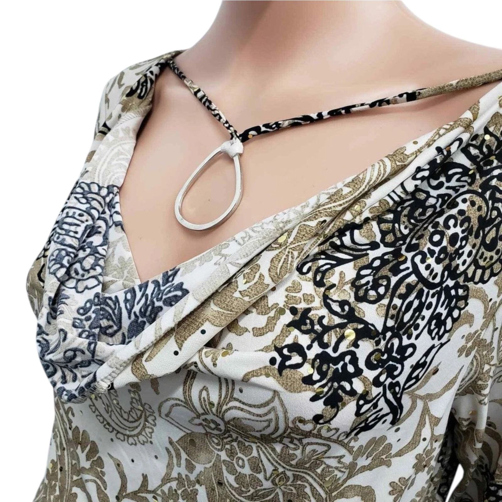 Vintage AGB Draped Neck w Necklace Attached Top Gold Sparkle L Size L / US 10 / IT 46 - 3 Thumbnail