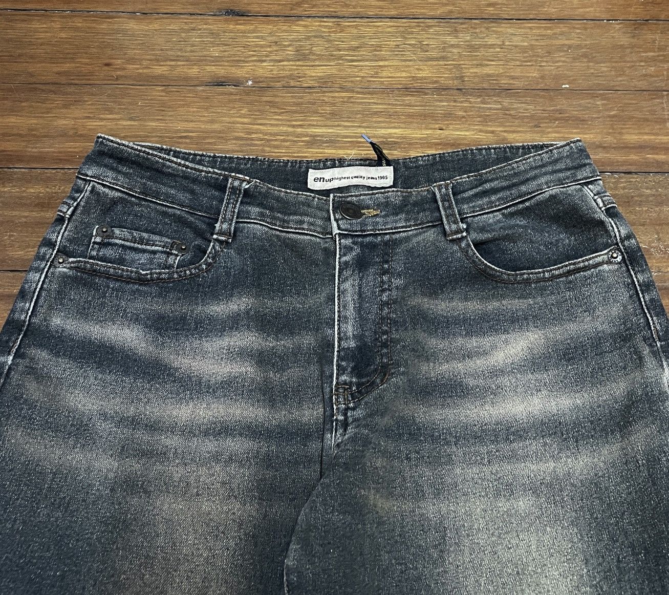 Le Grande Bleu (L.G.B.) Rare Design Vintage Brand E.N.Up Super Flared Jeans 2000s Size US 29 - 3 Thumbnail
