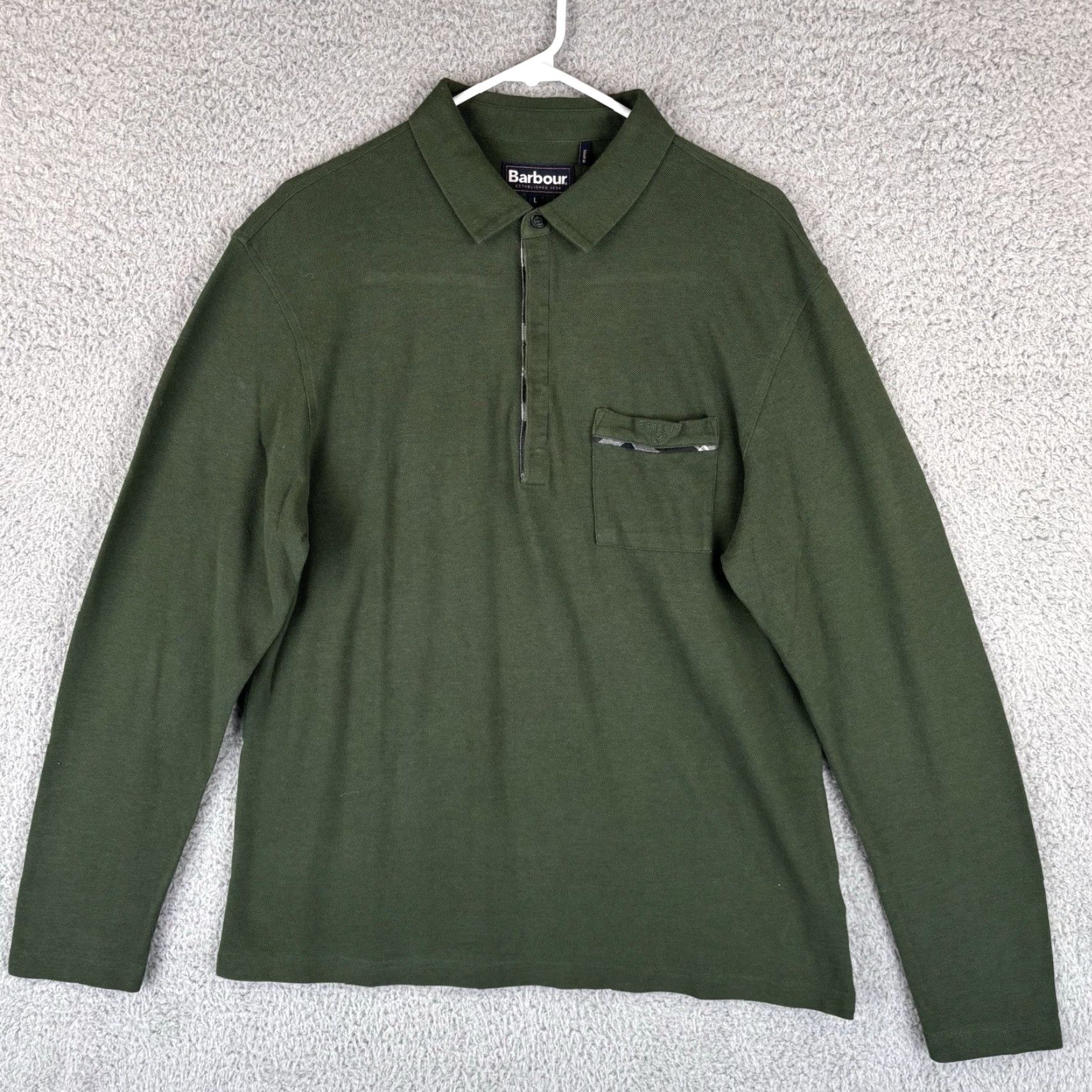 Barbour Barbour Barbour Long Sleeve Polo Rugby Shirt Mens Large Hunter Green Cotton Blend Preppy Shirt Polo Rugby Mens L Green Hunter Barbour Size US L / EU 52-54 / 3 - 2 Thumbnail