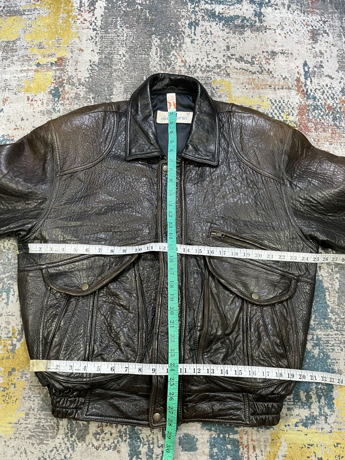 Genuine Leather Vtg Alan Martin Italy Back Embossed Sheepskin Bombers Size US L / EU 52-54 / 3 - 10 Thumbnail