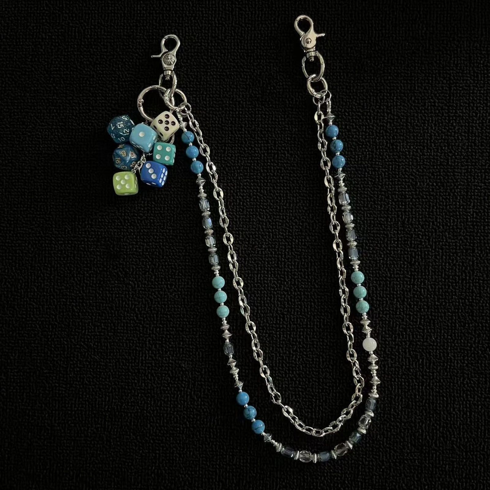 Jewelry Blue Beaded Wallet Pants Chain with Felt Smile Pouch Size ONE SIZE - 2 Thumbnail