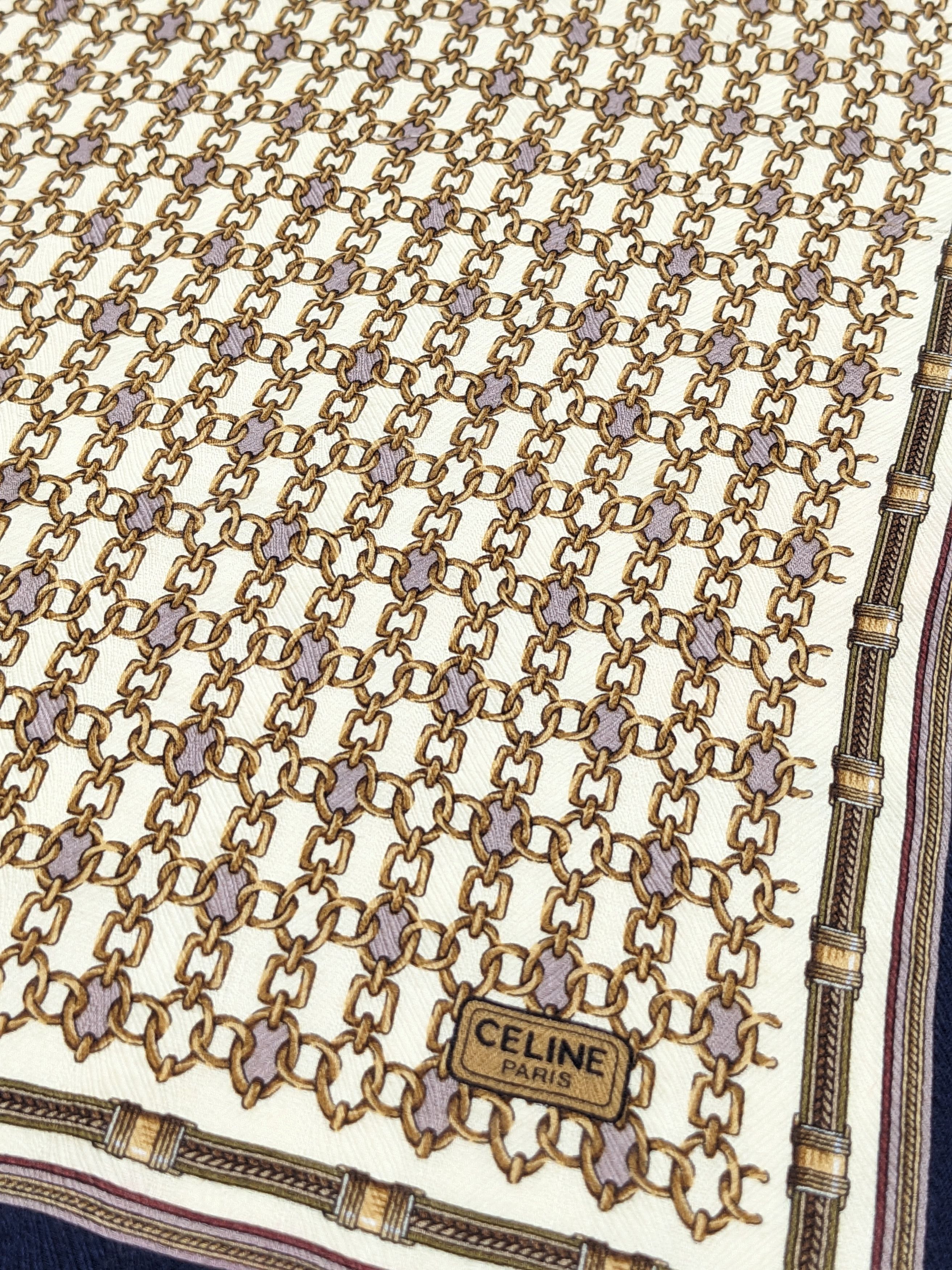 Celine VINTAGE CELINE PARIS GOLD CHAIN MACADAM SILK HANDKERCHIEF Size ONE SIZE - 2 Thumbnail