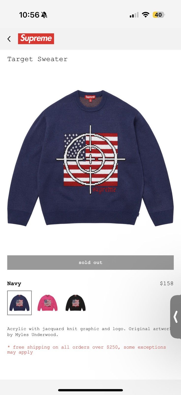 トップス supreme Target Sweater 25aw week1 navy L Supreme Target Sweater (FW25) - $158