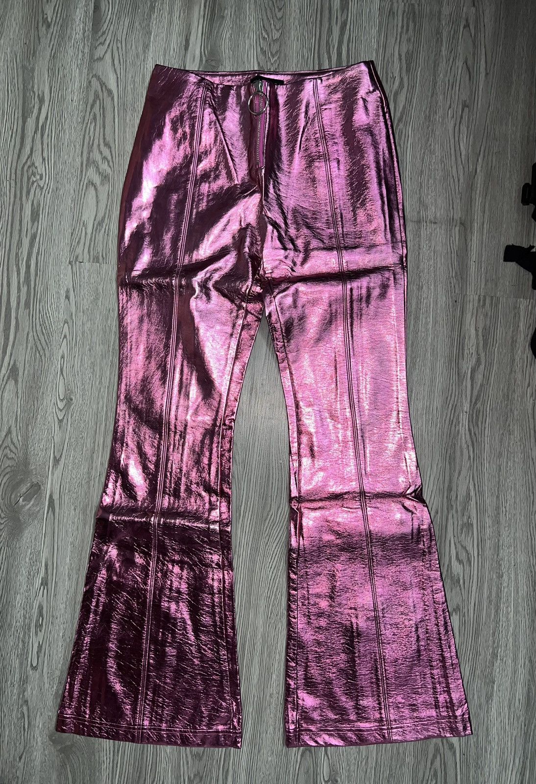Dolls Kill Club Exx metallic faux leather flare pant 🎀💗 Size 26" / US 2 / IT 38 - 2 Thumbnail