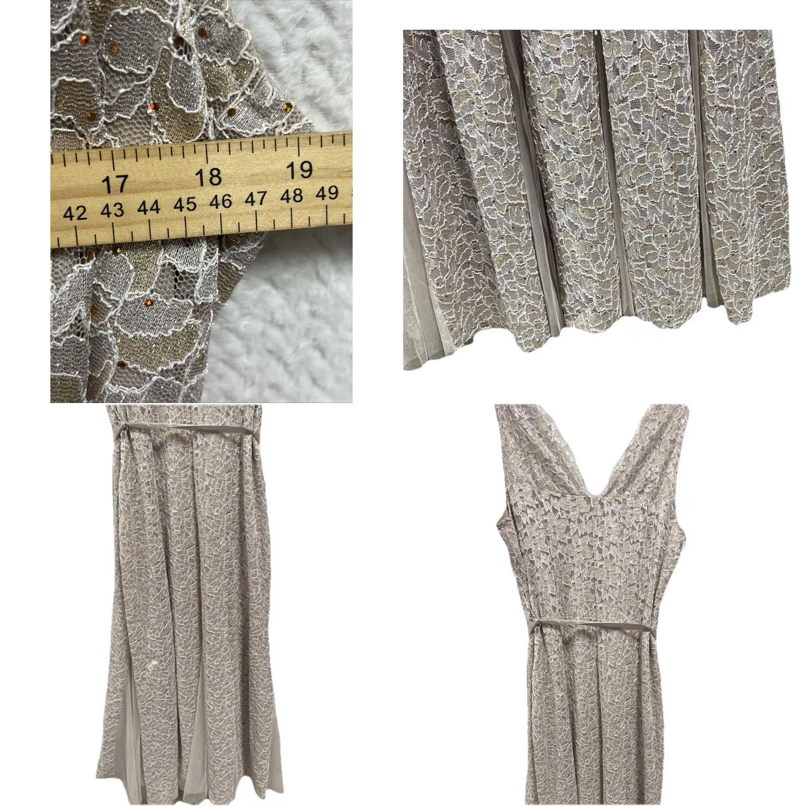 Vintage VINTAGE Candalite Womens Midi Gown Dress Sleeveless Sequin Lace V-Neck Taupe Champagne 2X Size M / US 6-8 / IT 42-44 - 8 Thumbnail