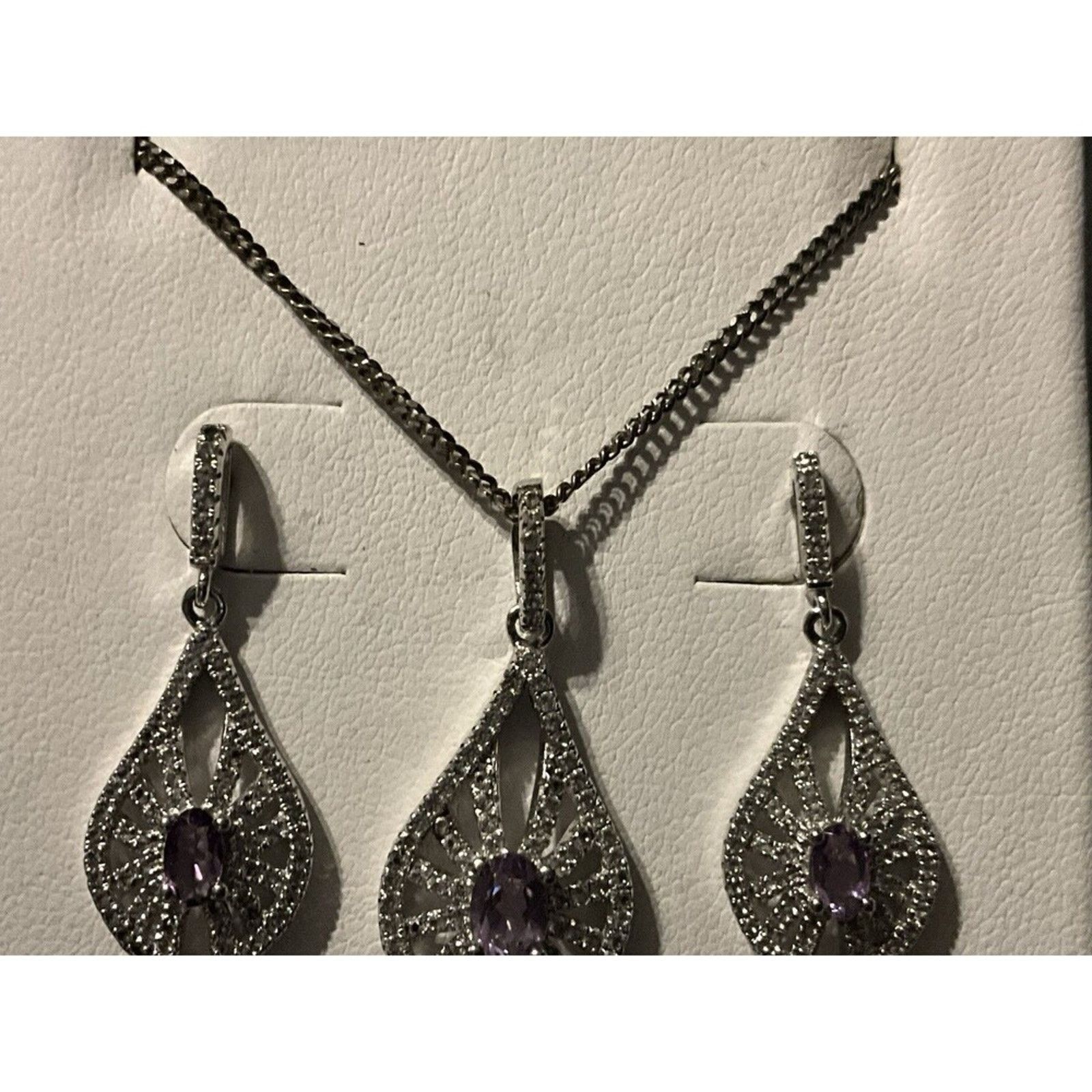 Other 925 Teardrop AM Diamond Necklace & Post Earrings 16in Chain Size ONE SIZE - 4 Thumbnail